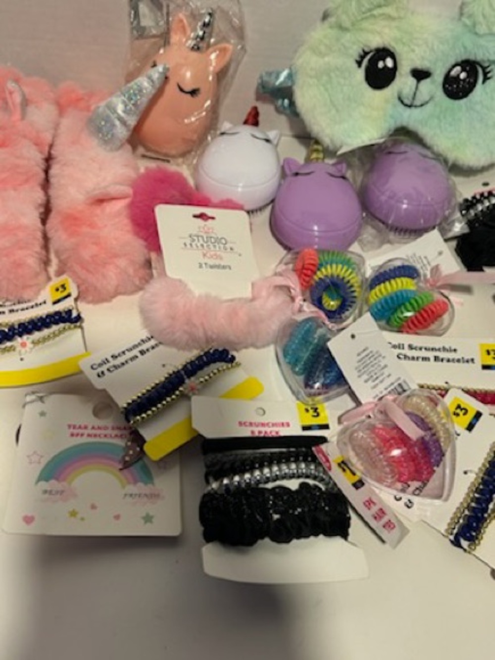 Kids plush head band hair ties plush eye mask accessories lot - Picture 3 of 9